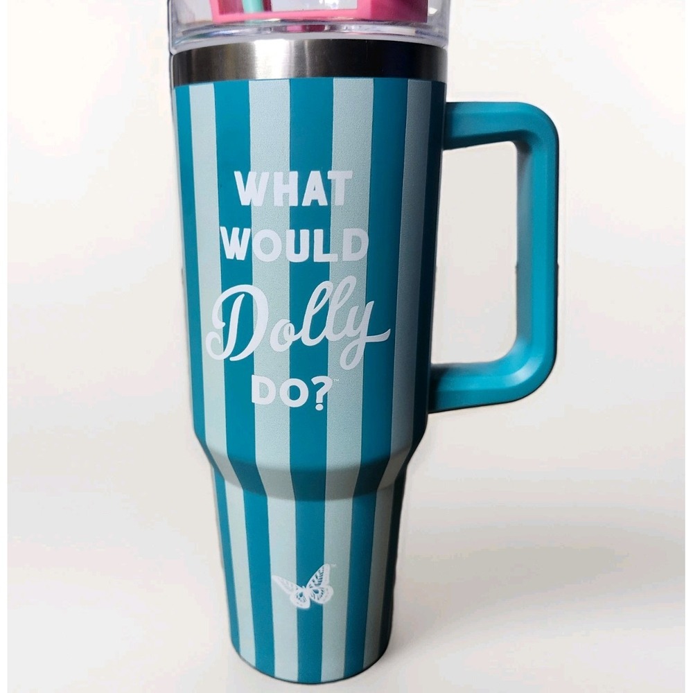 Dolly Parton Striped Teal 40oz Tumbler What Would Dolly Do? Stainless Steel NEW